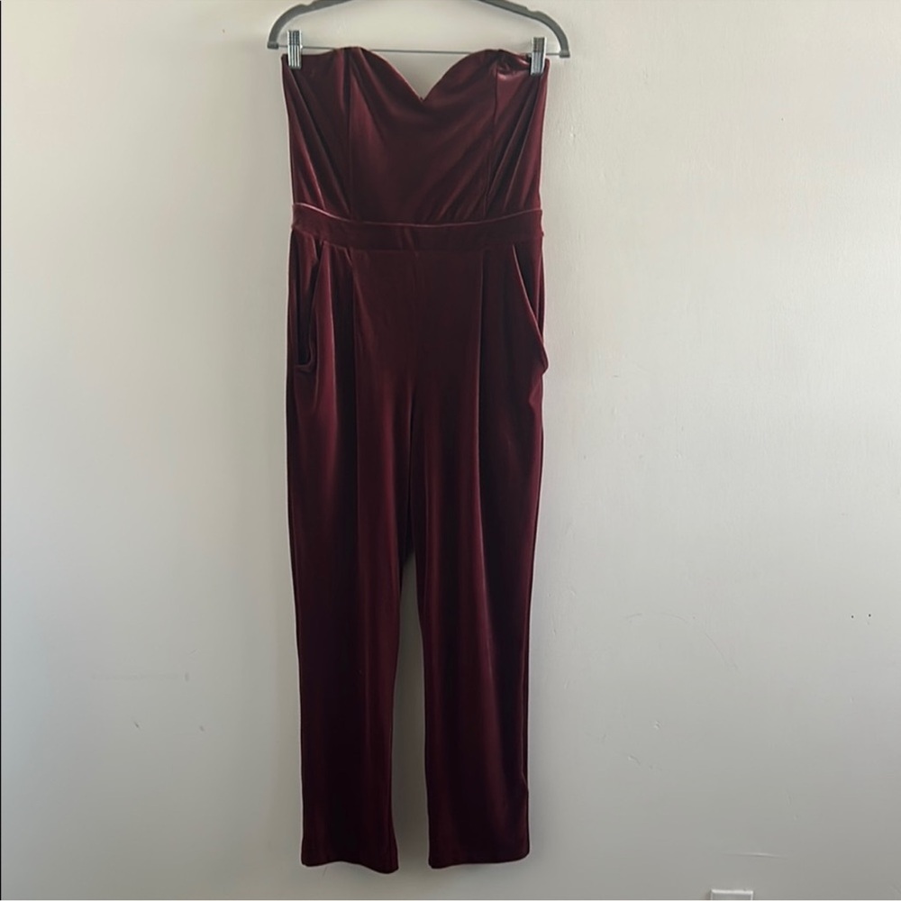 Express Deep Red Strapless Jumpsuit